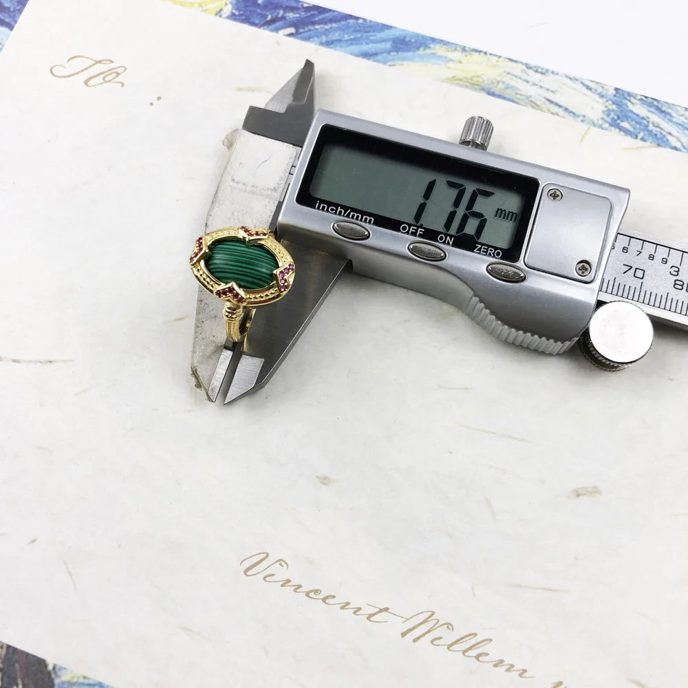 Damen-Ring ovaler grüner Stein vergoldet Vintage aus Sterlingsilber