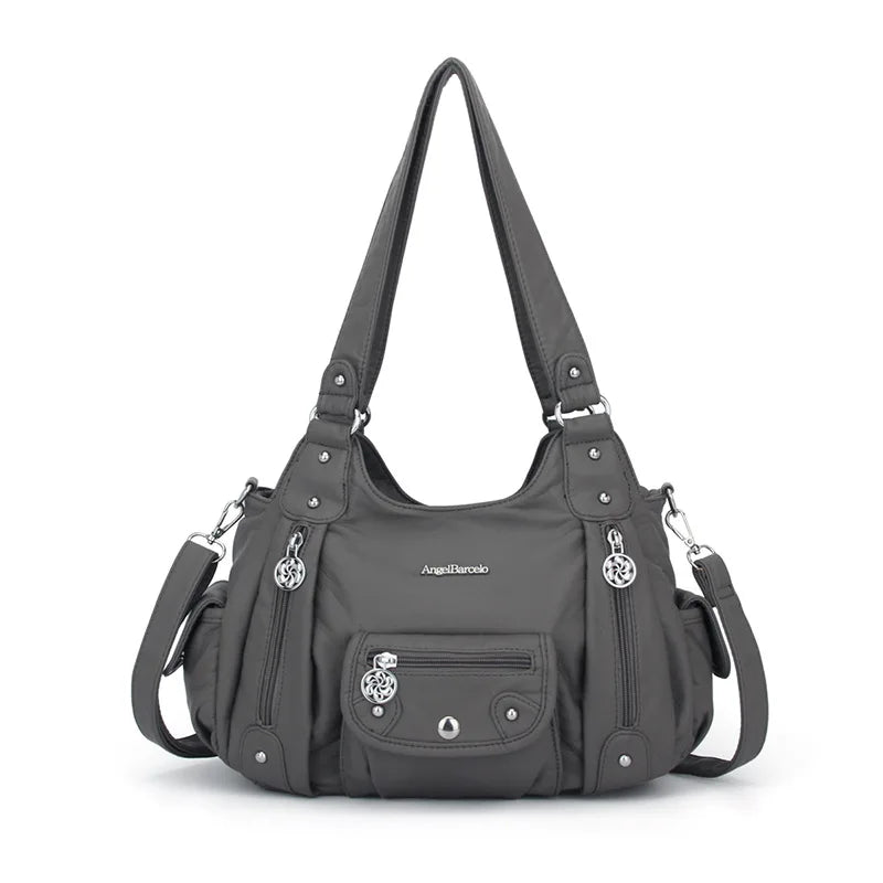 Damen-Schultertasche aus PU-Leder mit Reißverschluss und Mehrfachfächern Kompakter Alltagsbegleiter