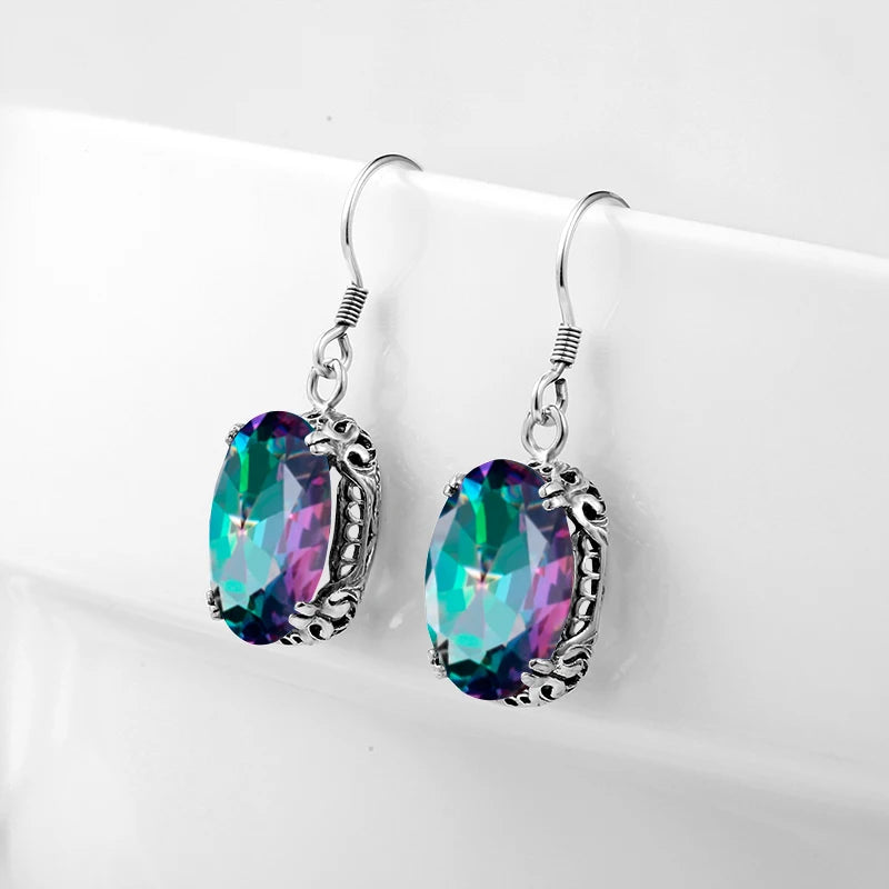 Damen-Ohrhänger aus 925er Sterling Silber mit Regenbogen-Mystic-Topas für Glanz und Eleganz