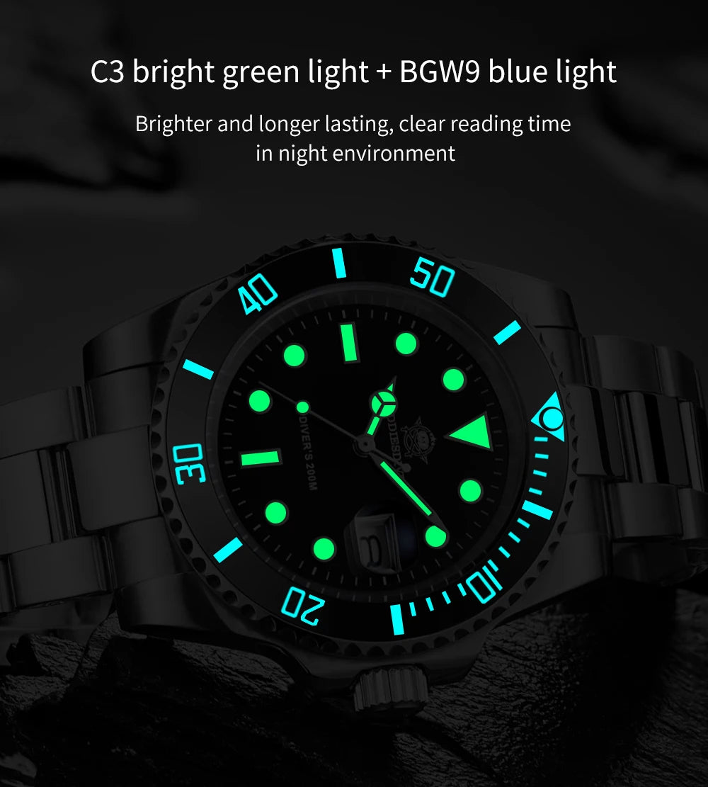 ADDIESDIVE TOP Men Classic Watch 316L Stainless Steel 200M Waterproof C3 Super Luminous Sport Luxury Quartz Watch Reloj Hombre