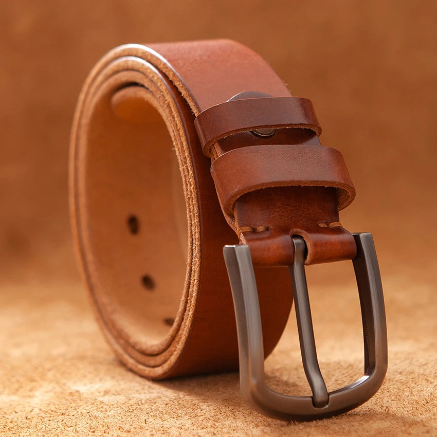 Herren Echtleder-Gürtel Vintage Cowboy-Stil 3,8 cm Rindsleder Braun Luxus Designer