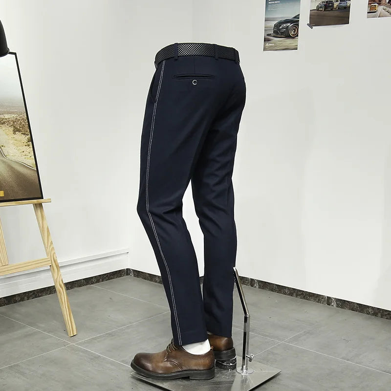 50% Wolle Männer Lange Anzüge Hosen Slim Fit Tiefblau Mode Hochzeit Bräutigam Tragen Herbst Frühling Büro Täglichen Hosen Mode Korea
