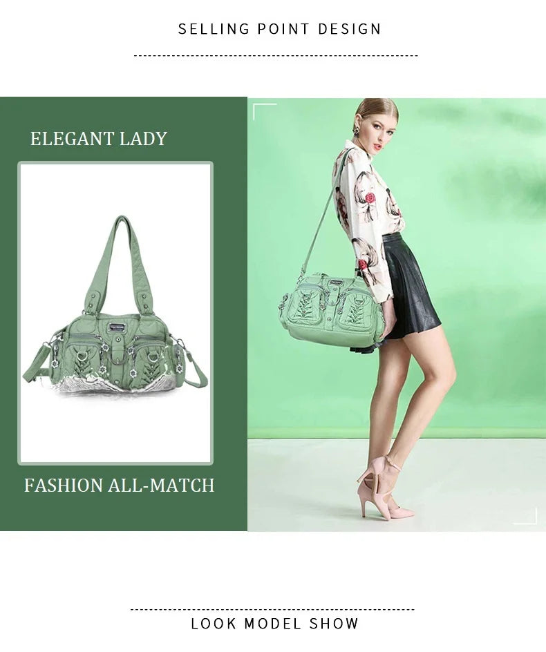 Damen-Satchel-Handtasche aus PU-Leder mit Reißverschluss und viel Stauraum für Alltag und Freizeit