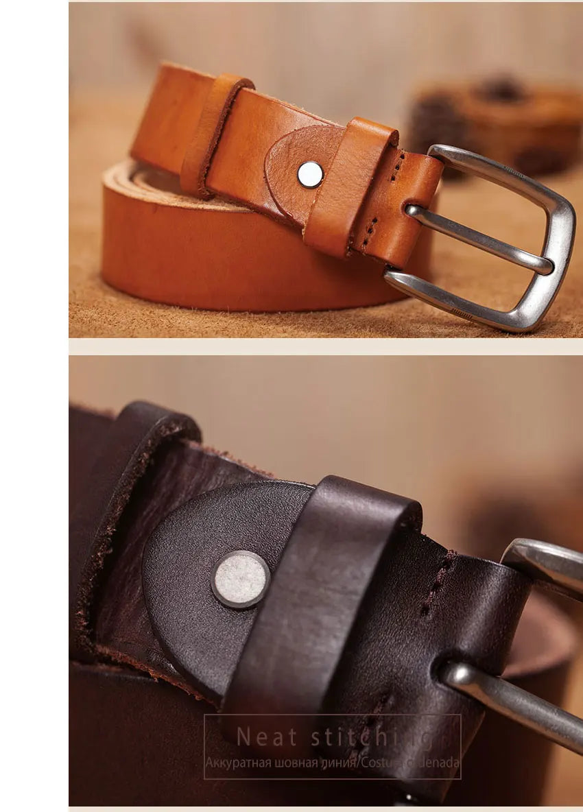 Herren Echtleder-Gürtel Braun Rindsleder 3,8 cm Stiftschnalle Vintage Jeans