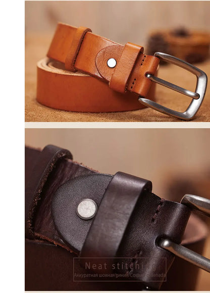 Herren Echtleder-Gürtel Braun Rindsleder 3,8 cm Stiftschnalle Vintage Jeans
