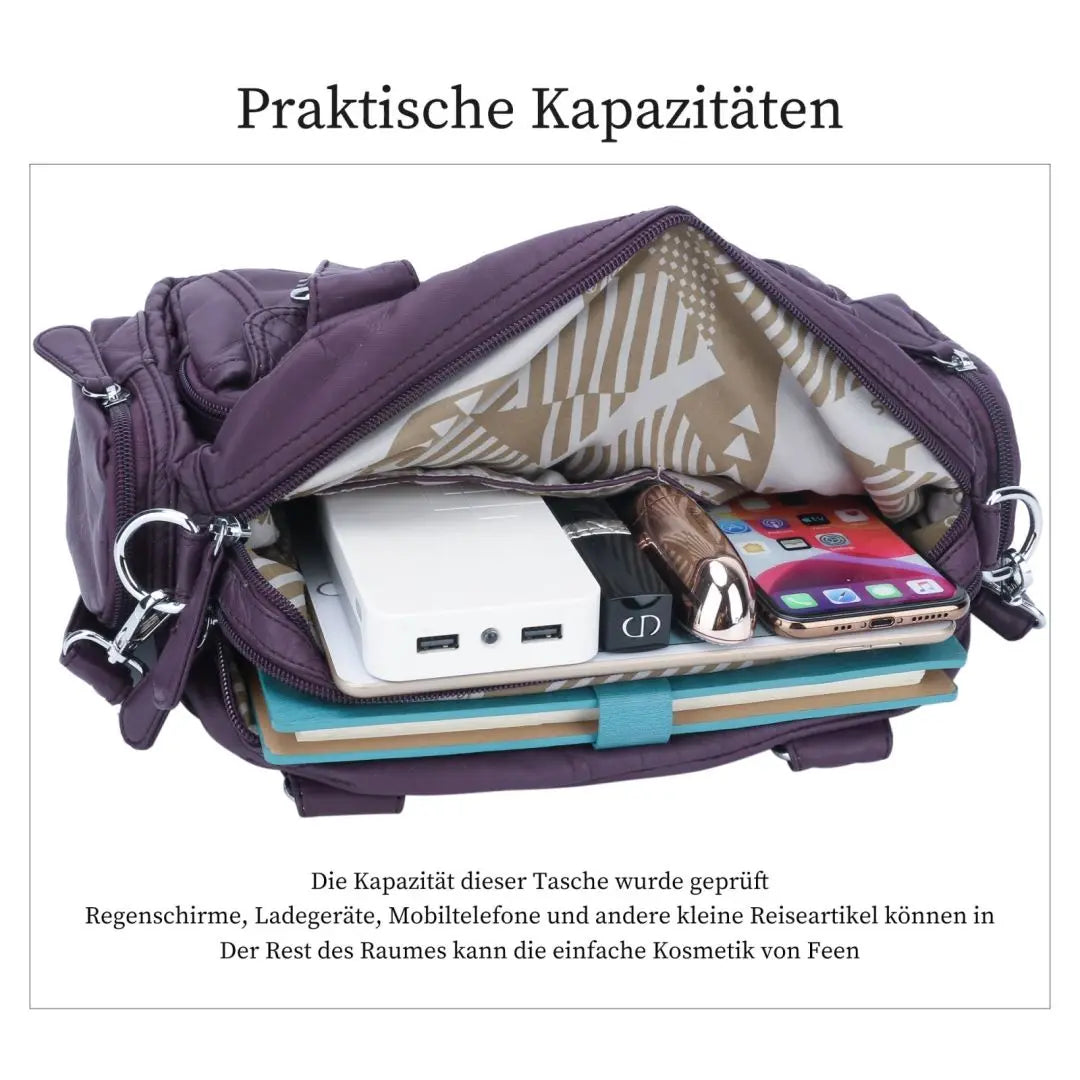 Damen-Schultertasche aus PU-Leder in kompakter Bauweise mit Angenehmer Haptik und Mehrfachfächern