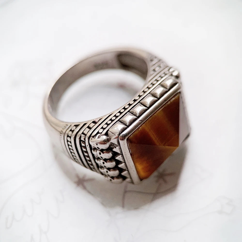 Damen-Ring Totenkopf braun Cocktail ethnisch aus Sterlingsilber