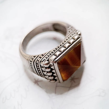 Damen-Ring Totenkopf braun Cocktail ethnisch aus Sterlingsilber