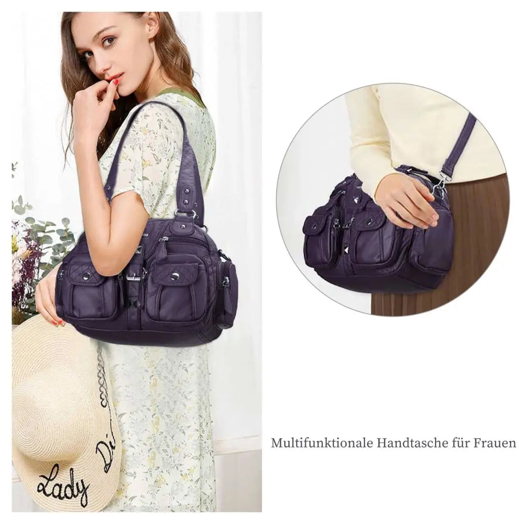 Damen-Schultertasche Aus PU-Leder Mit Mehrfachfächern Praktisch Und Elegant Vintage-Stil