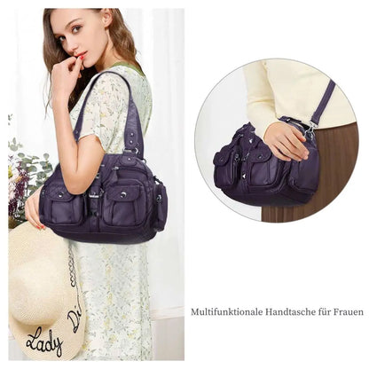 Damen-Schultertasche aus PU-Leder in kompakter Bauweise mit Angenehmer Haptik und Mehrfachfächern