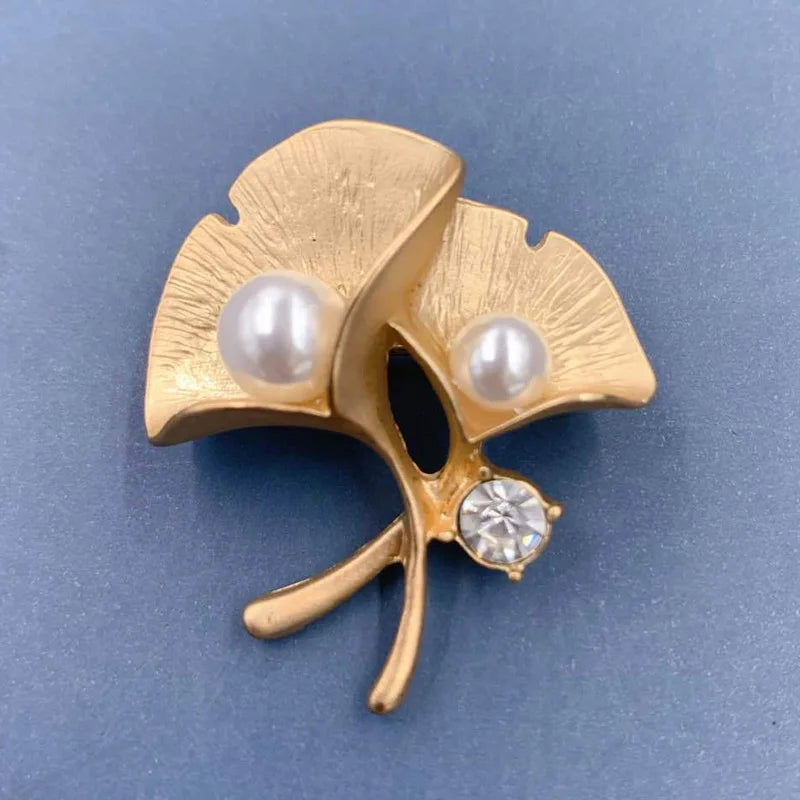 Brosche Gold Perle Stern Mond Tulpe Ginkgo Retro Exquisit Damen