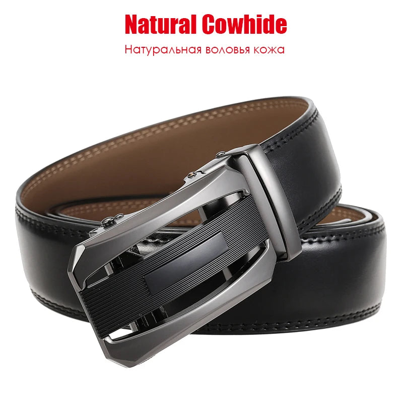 VATLY Echtleder Ratchet Gürtel Herren 38mm Natur-Rindsleder Automatik-Schnalle