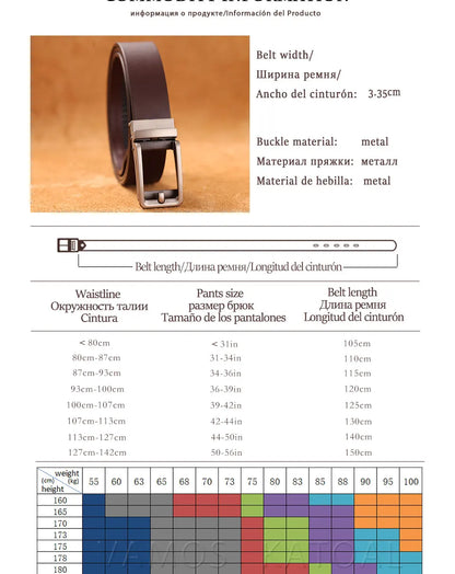 Herren Luxus Echtleder-Gürtel 3,5 cm Designer Automatik-Schnalle Business Rindsleder