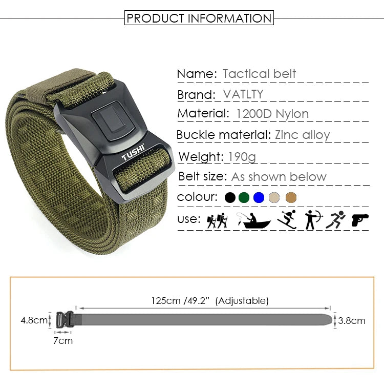 VATLY Army Tactical Gürtel Herren 1200D Nylon Anti-Rost Schnalle Outdoor