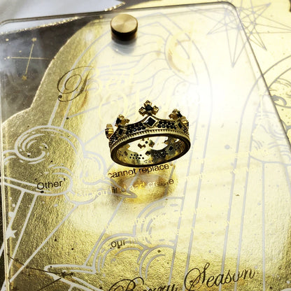 Damen-Ring königliche Krone golden viktorianisch aus Sterlingsilber