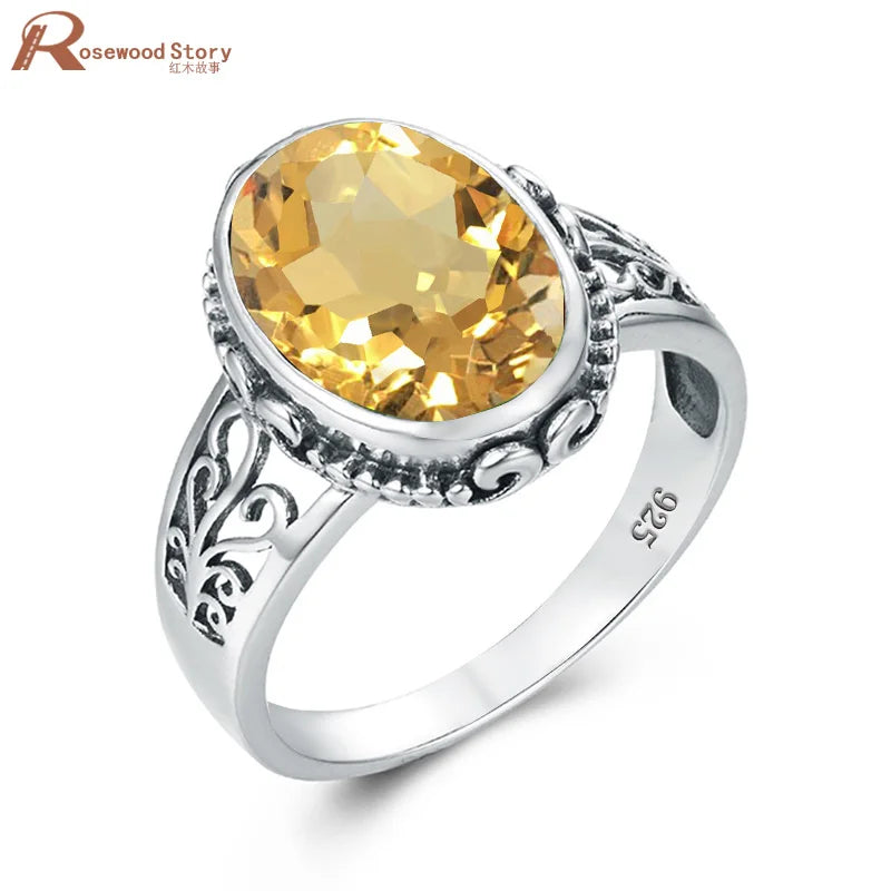 Damen-Ring Aus Silber 925 Mit Gelbem Citrin Oval Handgefertigt Bohemia-Stil Ideal Als Brautschmuck