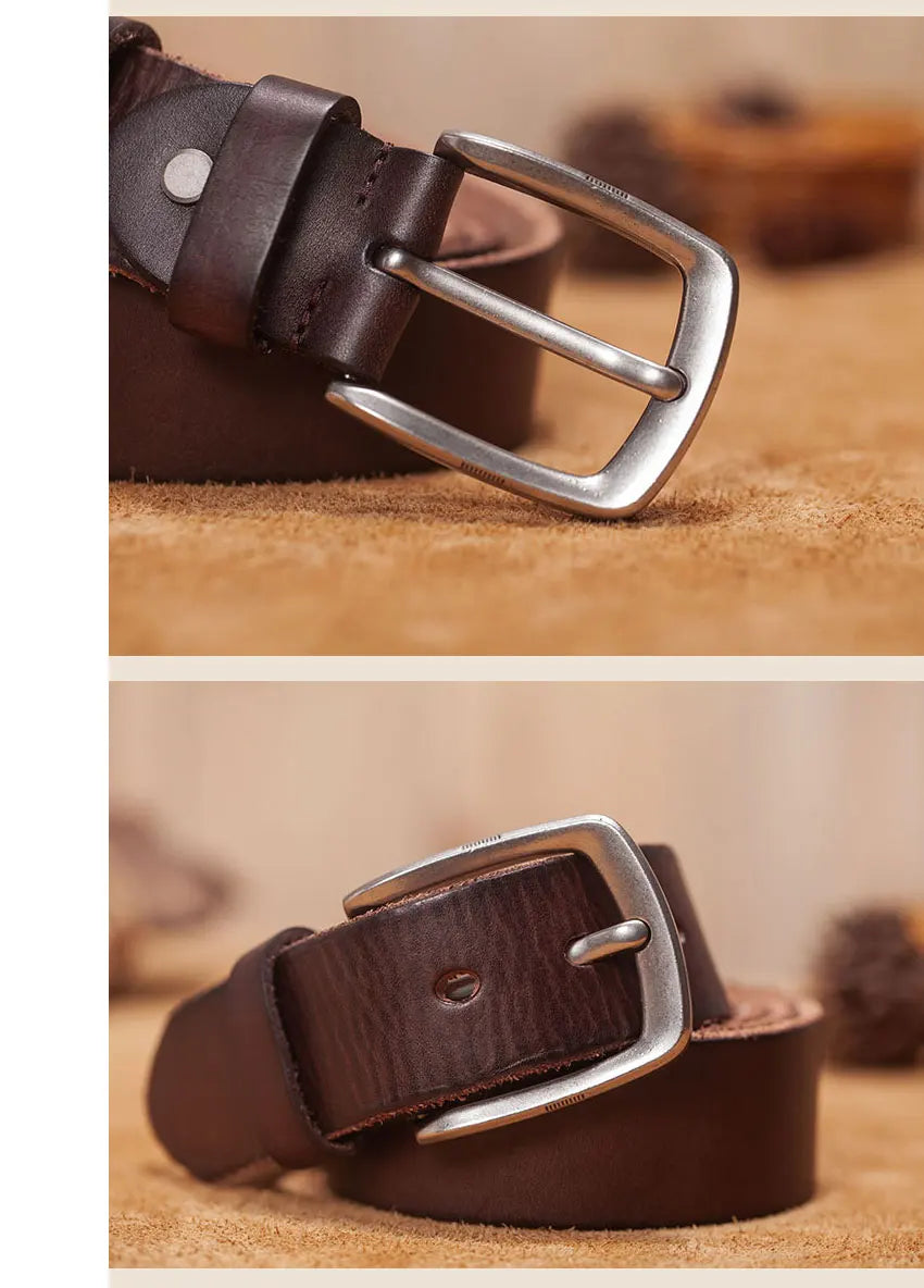 Herren Echtleder-Gürtel Braun Rindsleder 3,8 cm Stiftschnalle Vintage Jeans