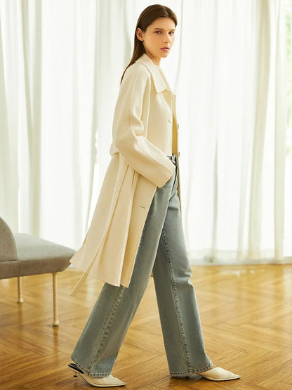 Damen Winter Mantel aus Wolle mit elegantem Einreiher und Taschen