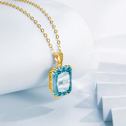 Damen-Halskette Aquamarin-Anhänger aus 925er Silber mit 18K-Goldbeschichtung Vintage-Stil