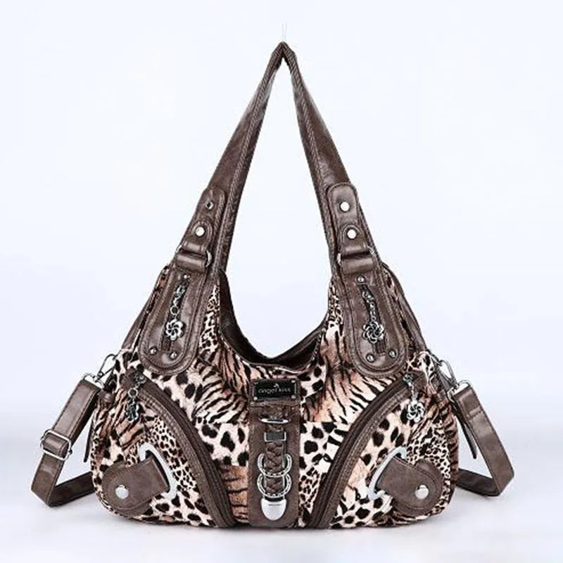 Damen-Schultertasche Leopardenmuster mit Vintage-Charme und Top-Handle-Design für Alltag