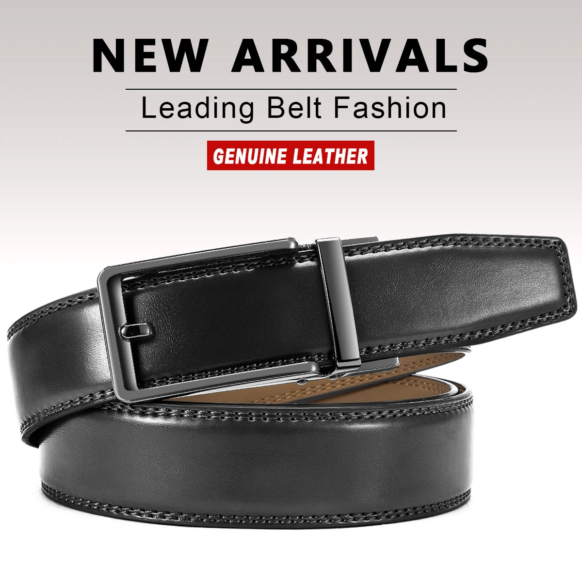 Herren Echtleder-Gürtel 3,5 cm Automatik-Schnalle Rindsleder Business Casual
