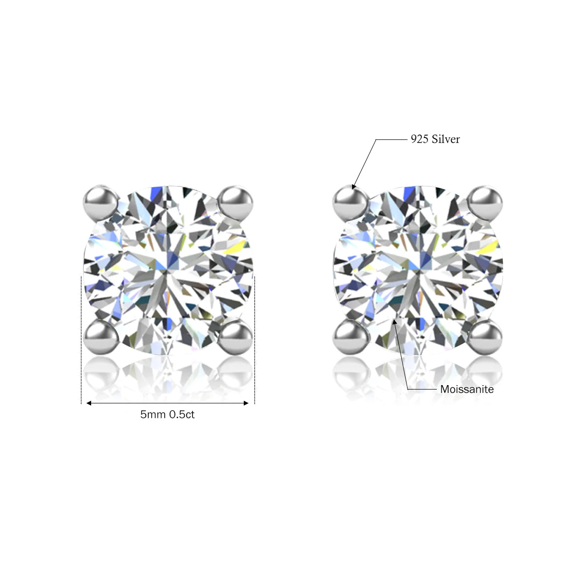 Damen-Ohrstecker Moissanit Mit Zertifikat GRA-Zertifiziert Aus 925er Silber In Weißgold-Optik Für Hochzeit Und Alltag