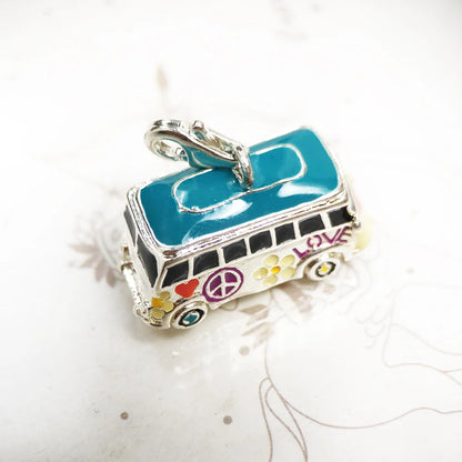 Damen-Charm-Anhänger Friedensbus bunt Vintage II aus Sterlingsilber