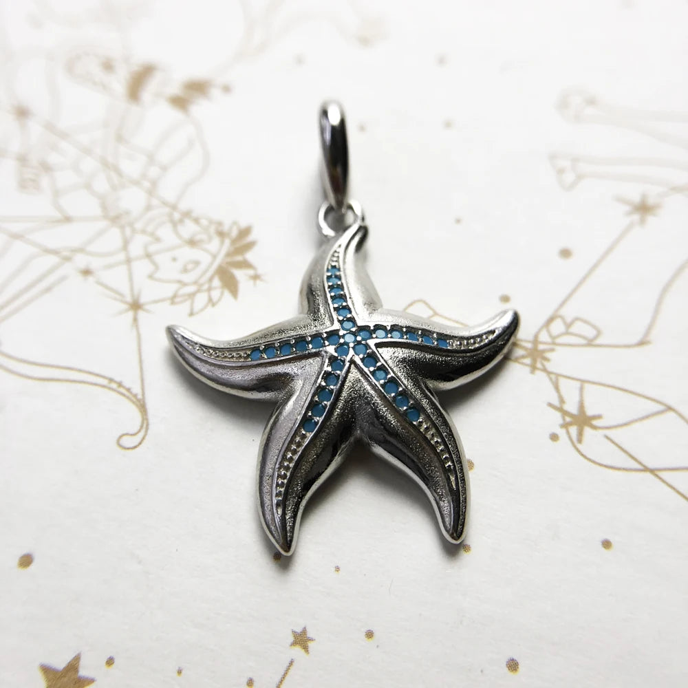 Seestern-Anhänger aus Sterlingsilber 925 mit blauem Emaille, Seitenansicht
