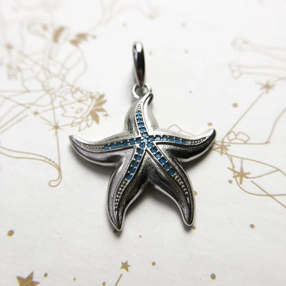 Seestern-Anhänger aus Sterlingsilber 925 mit blauem Emaille, Seitenansicht