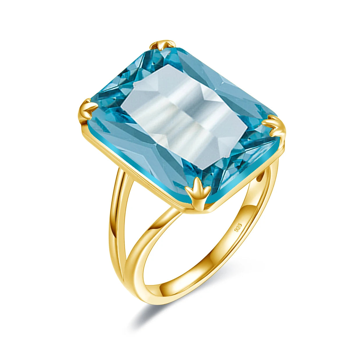 Damen-Ring Aus 925 Sterlingsilber Mit Gelbem Citrin Rechteckstein 13x18 mm Goldbeschichtet Festlicher Schmuck