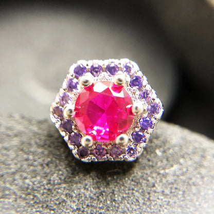 Damen-Ohrstecker Hexagon rot handgefertigt II aus Sterlingsilber