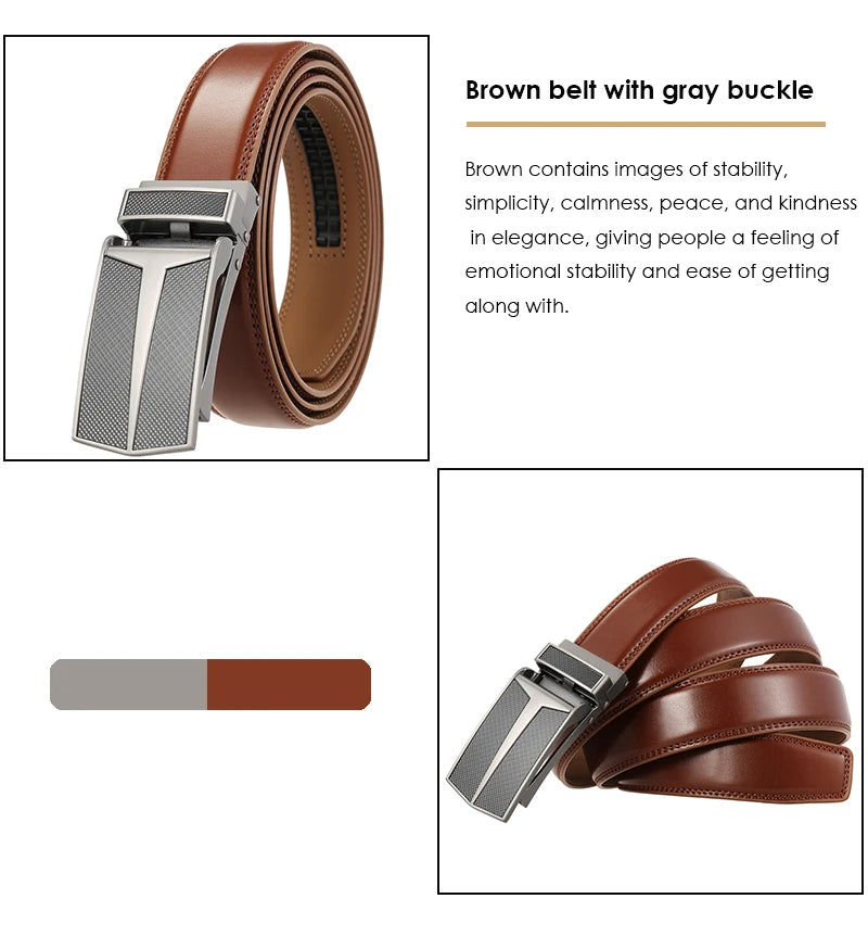 Herren-Gürtel Aus Echtem Leder Mit Automatischer Schnalle Braun 130 cm Länge 3,0 cm Breite