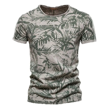 Herren T-Shirt im Hawaii-Stil aus 100 Prozent Baumwolle mit Oansatz Druck