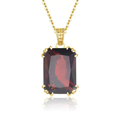 Damen-Halskette Granat-Anhänger in Goldfarbene Optik aus 925er Silber für Hochzeit und Festliche Anlässe