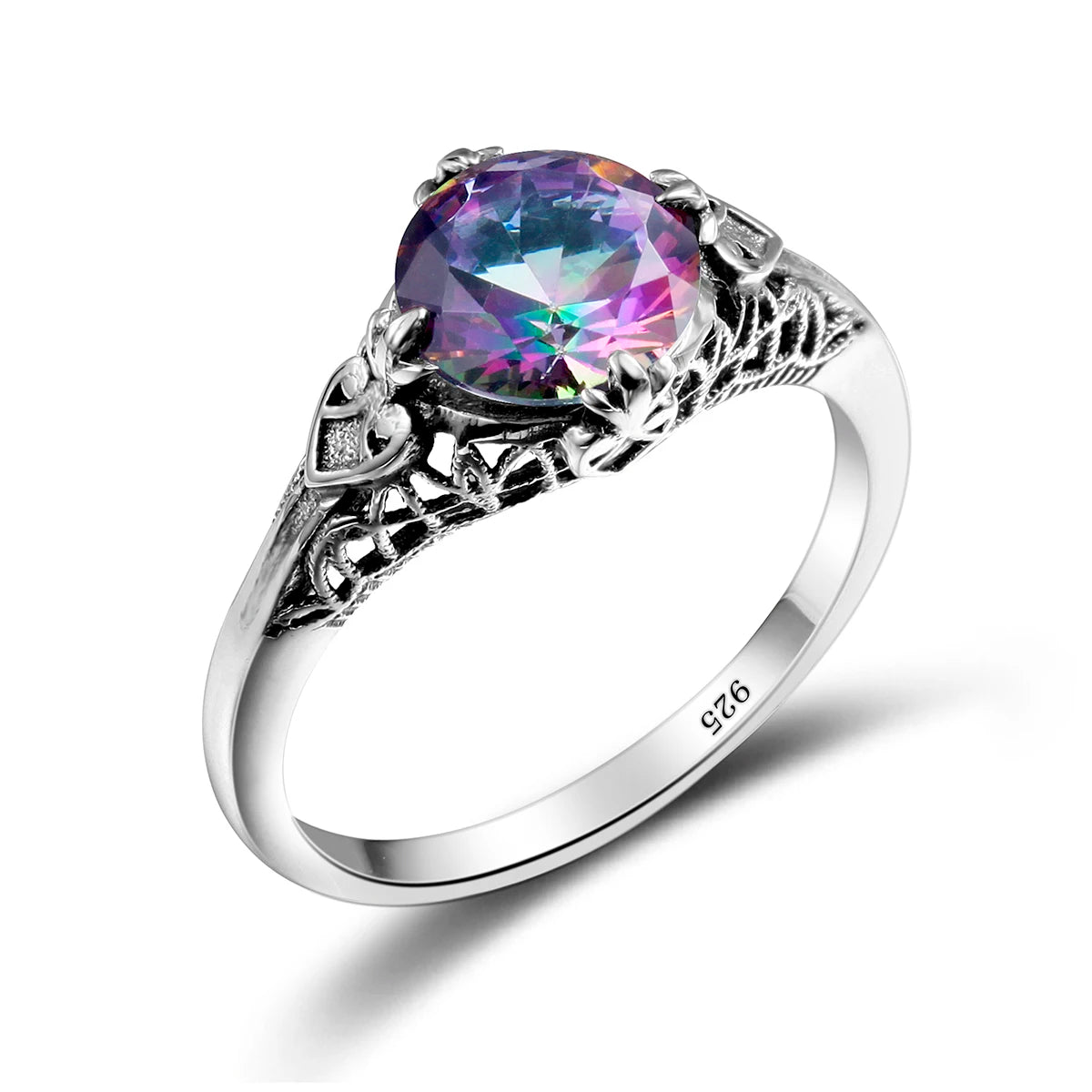 Damen-Ring Aus Sterlingsilber Mit Amethyst Stein Und Vintage-Design Echtschmuck Schmuckstück