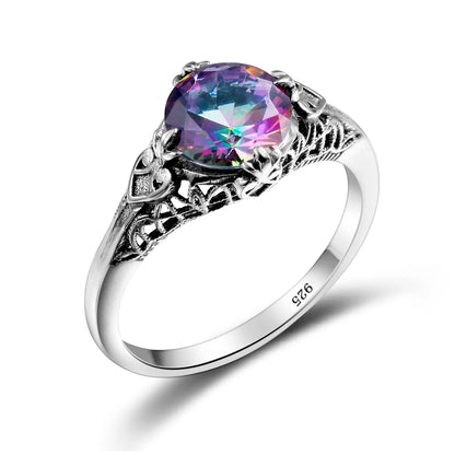 Damen-Ring Aus Sterlingsilber Mit Amethyst Stein Und Vintage-Design Echtschmuck Schmuckstück