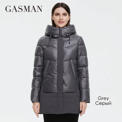 Damen-Wintermantel mit Kapuze und dicker Fütterung – modische, winddichte Daunenjacke