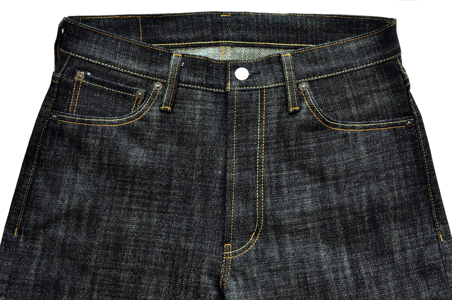 Herren Jeans im Vintage-Stil aus Selvedge Raw Denim mit Silber-überzogenen Knöpfen