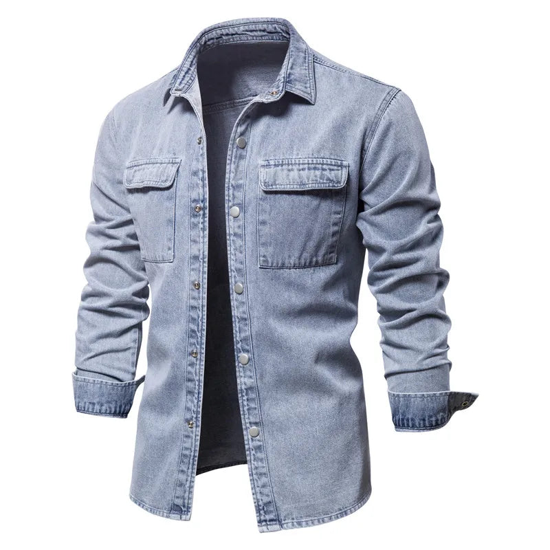 Herren Denim Shirts aus 100% Baumwolle mit Doppel Taschen für den Herbst