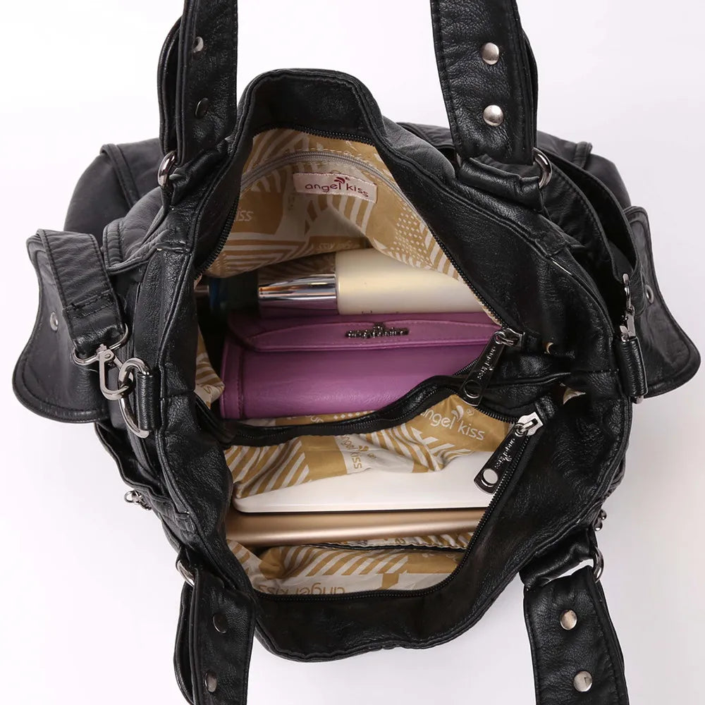 Damen-Handtasche Aus PU-Leder Im Vintage-Stil Große Schultertasche Mit Top-Griff Und Viel Stauraum