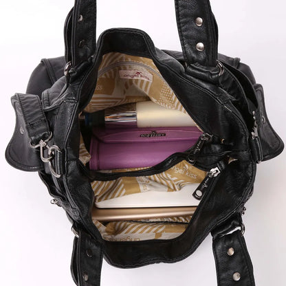 Damen-Handtasche Aus PU-Leder Im Vintage-Stil Große Schultertasche Mit Top-Griff Und Viel Stauraum
