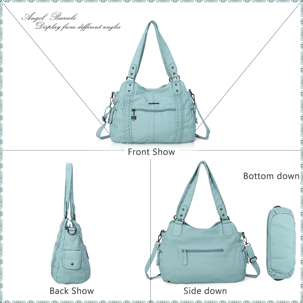 Damen-Schultertasche Aus PU-Leder Mit Reißverschluss Und Innenfächern Großes Stauraumvolumen