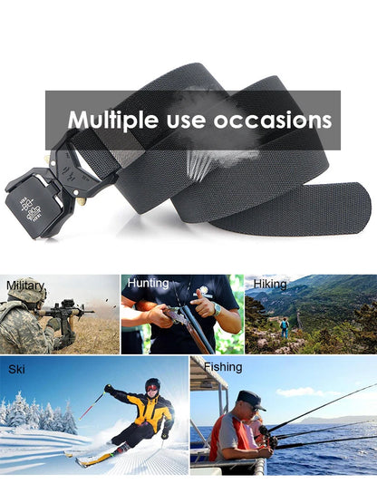Herren-Gürtel mit 3,8 cm Breite aus Elastischem Material mit Schnellverschluss aus Aluminium für Militärlook