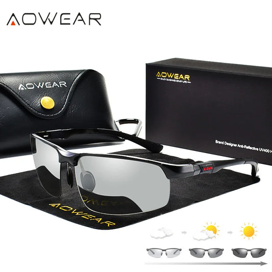 Rimless Herren-Sonnenbrille mit schwarzem Gestell und grauen polarisierenden Gläsern