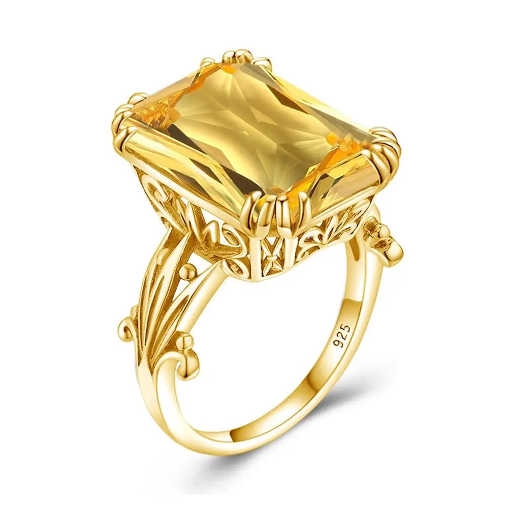 Damen-Ring aus 925er Silber mit großem rechteckigem Citrinstein für eleganten Alltagslook