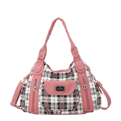 Damen-Handtasche Große Kapazität Kariertes Muster Schultertasche mit Reißverschluss Alltagstauglich