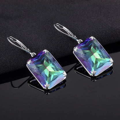 Damen-Ohrringe Silber 925 mit Mystic Regenbogen-Topas im rechteckigen Boho-Stil, Modeschmuck