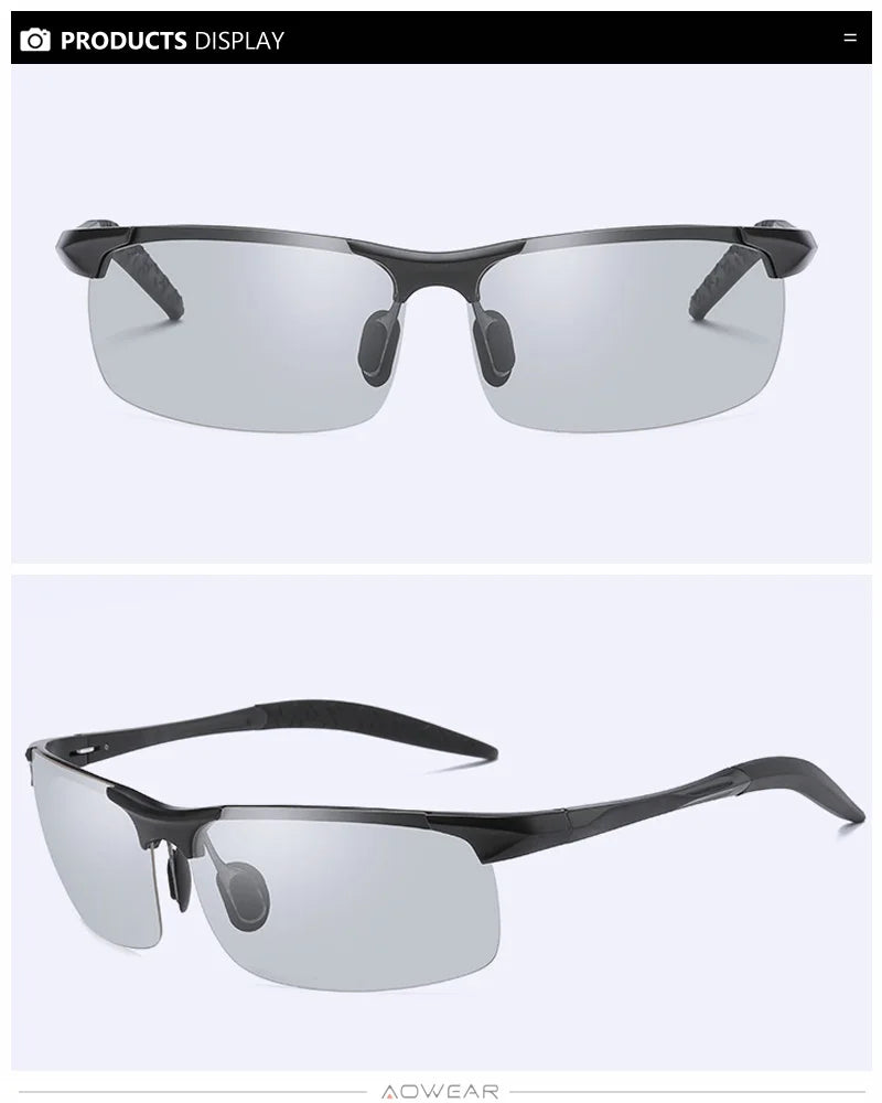AOWEAR Aluminium Polarisierte Photochrome Sonnenbrille Männer Luxus Qualität Randlose Chameleon Gläser Männlichen Tag Nacht Fahren Sonnenbrille