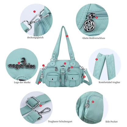 Damen-Schultertasche aus PU-Leder in kompakter Bauweise mit Angenehmer Haptik und Mehrfachfächern