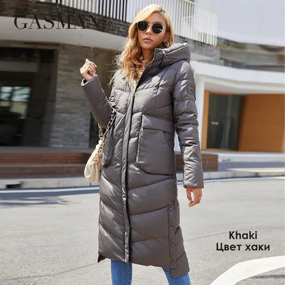 Eleganter Damen-Daunenmantel mit Stehkragen und Kapuze – ideal für den Winter